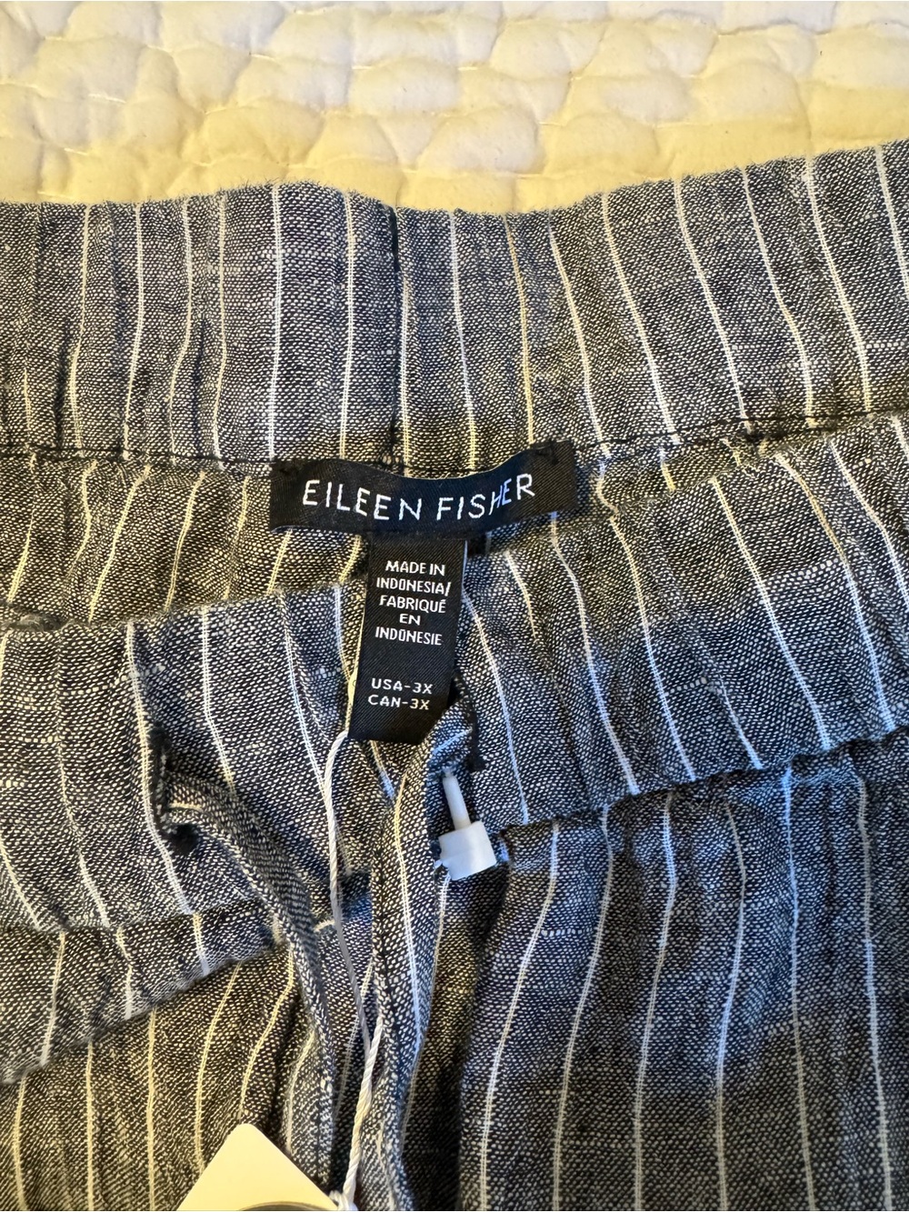 Eileen Fisher Puckered Organic Linen Grid Wide Ankle Pants NWT - Picture 2 of 5